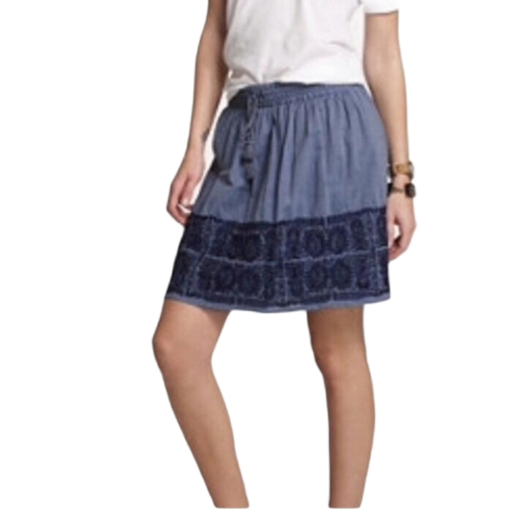 J CREW Zafrina Embroidered Chambray Denim Skirt S